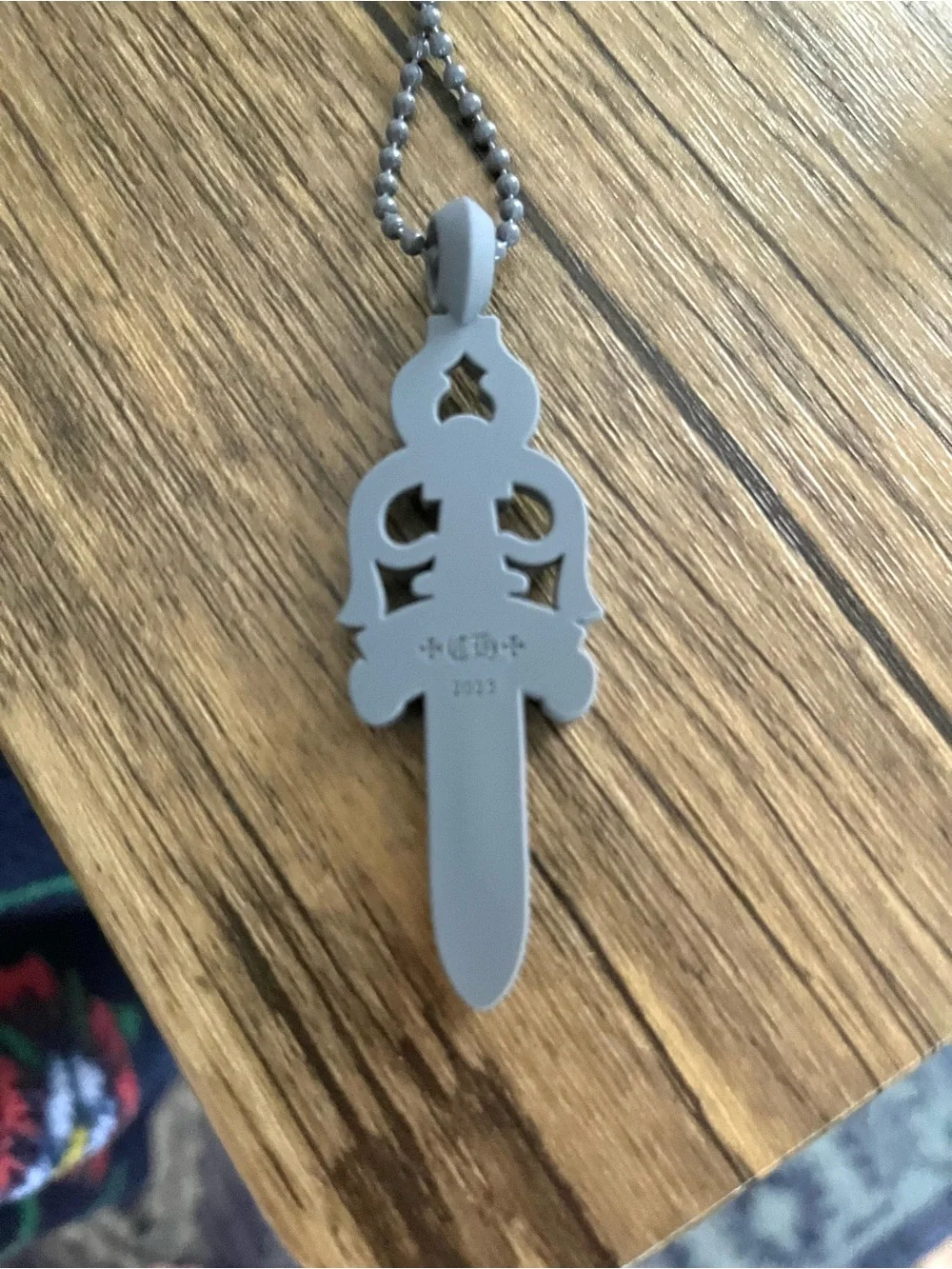 Chrome Hearts Gray Dagger Pendant Necklace with Beaded Chain